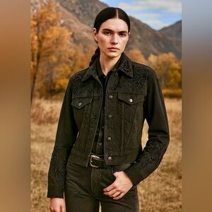 POLO RALPH LAUREN Western Embellished Denim Trucker Jacket in Black